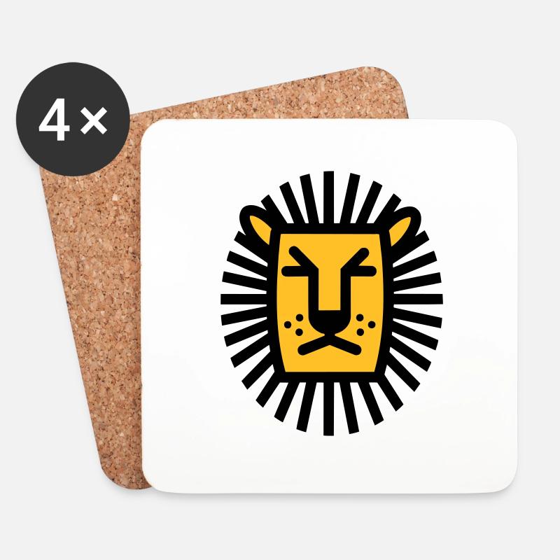 Lion - Löwe - Strichzeichnung - Untersetzer (4er-Set) - Weiß
