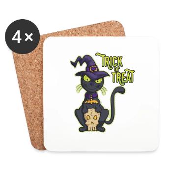 Halloween Black Witch Cat Trick or Treat - Coasters (set of 4) - white - Front