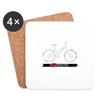 Fahrrad Bike Damenrad Velo - I LOVE BIKERS - Untersetzer (4er-Set) - Weiß - Vorne