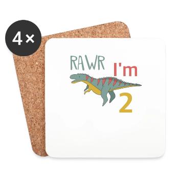 To the 2 birthday for boys Ceratosaurus - Coasters (set of 4) - white - Front