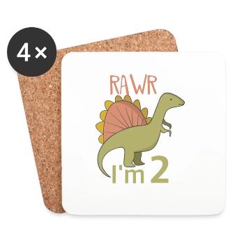 Zum 2 Geburtstag für Jungs Mädchen Spinosaurus - Untersetzer (4er-Set) - Weiß - Vorne
