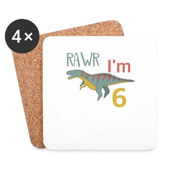 Zum 6 Geburtstag für Jungs Mädchen Ceratosaurus - Untersetzer (4er-Set) - Weiß - Vorne
