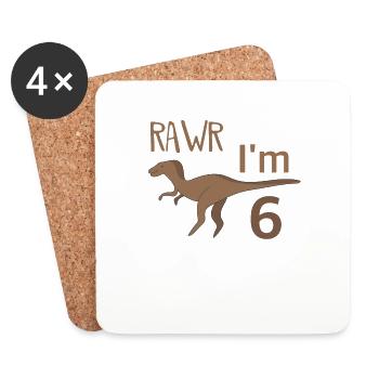Pour six anniversaire pour gars filles Velociraptor - Dessous de verre (lot de 4) - blanc - Devant