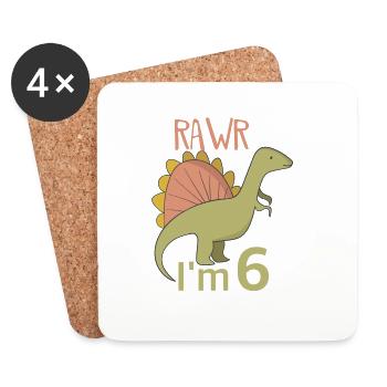 Zum 6 Geburtstag für Jungs Mädchen Spinosaurus - Untersetzer (4er-Set) - Weiß - Vorne