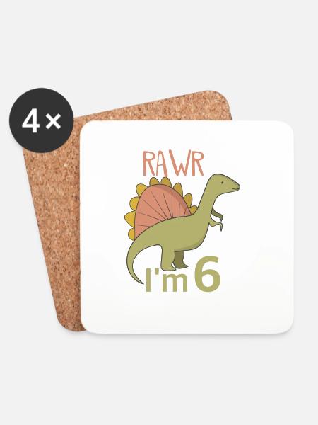 Zum 6 Geburtstag für Jungs Mädchen Spinosaurus - Untersetzer (4er-Set) - Weiß