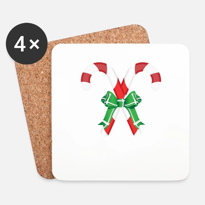 Weihnachts Zuckerstangen - Untersetzer (4er-Set) - Weiß