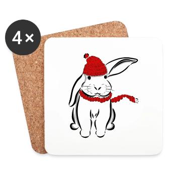 Rabbit Bunny Hat scarf ear Hare - Coasters (set of 4) - white - Front