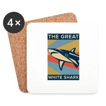 Great white shark fish dangerous gift animal sea - Coasters (set of 4) - white - Front