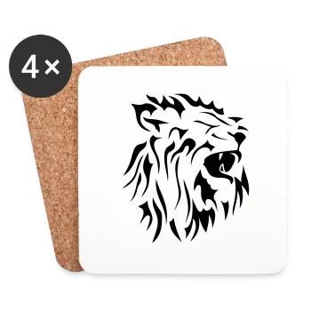 tribal lion face rugit2 - Coasters (set of 4) - white - Front