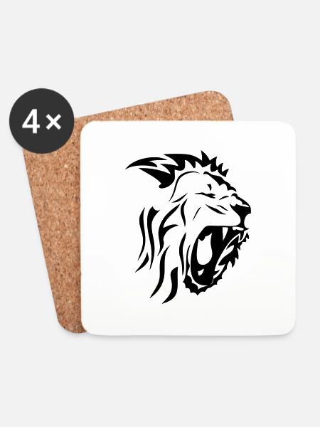 tribal lion face rugit3 - Coasters (set of 4) - white