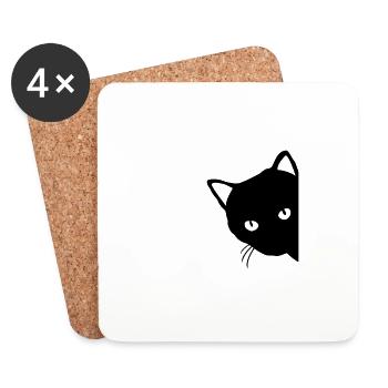 Schwarze Katze - Untersetzer (4er-Set) - Weiß - Vorne