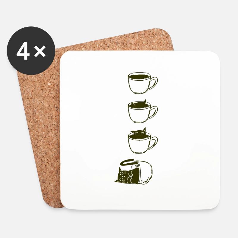 Lustiges Kaffee Katzen Koffein Espresso Geschenk - Untersetzer (4er-Set) - Weiß