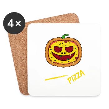 Trick or Treat Halloween Pumpkin Pizza Party - Coasters (set of 4) - white - Front