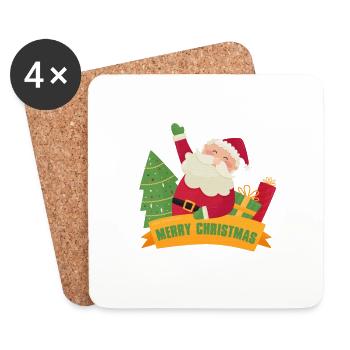 Merry Christmas mit Santa - Untersetzer (4er-Set) - Weiß - Vorne