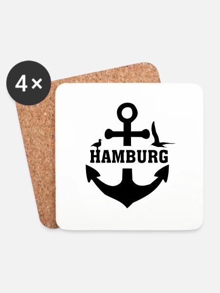 Hamburg-Anker - Untersetzer (4er-Set) - Weiß