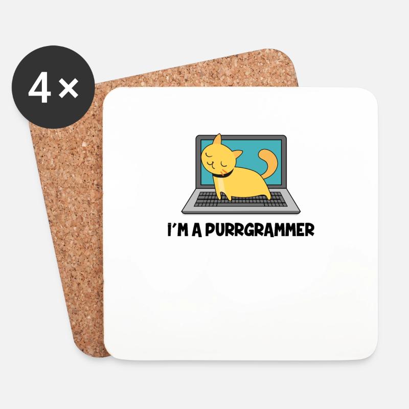 Katze Programmierer Fell Computer Nerd Geschenk - Untersetzer (4er-Set) - Weiß