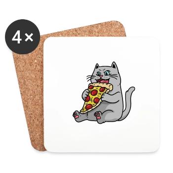 Cat Pizza Fantasy Animals Kids Hunger Snacking - Coasters (set of 4) - white - Front
