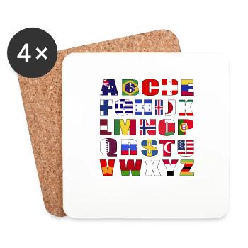 Pays Drapeaux Alphabet - Dessous de verre (lot de 4) - blanc - Devant