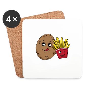 Potato and French Frieze Cartoon - Coasters (set of 4) - white - Front