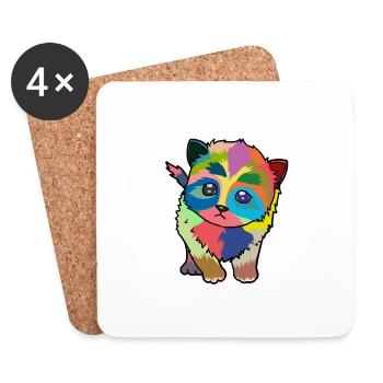 Little colorful cute cat - Coasters (set of 4) - white - Front