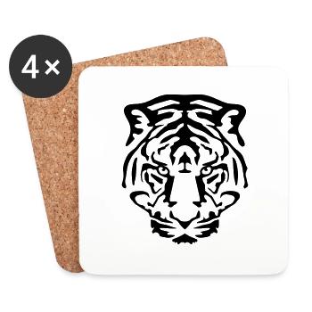 tiger tiger tattoo tribal animal geek face - Coasters (set of 4) - white - Front