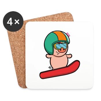 Snowboard cochon chanceux après ski drôle - Dessous de verre (lot de 4) - blanc - Devant