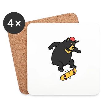 Kickflip Bär Skateboard Bärchen Wild Tier Zoo - Untersetzer (4er-Set) - Weiß - Vorne