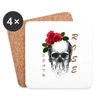 T-shirt crâne Death Rose Tête de mort Death Rose - Dessous de verre (lot de 4) - blanc - Devant