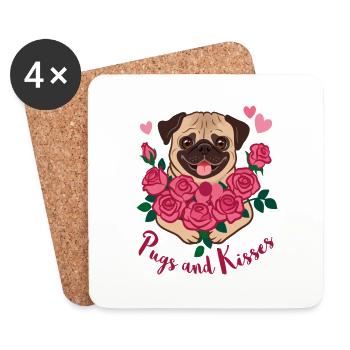 Mops und Küsse | Pugs and kisses - Untersetzer (4er-Set) - Weiß - Vorne