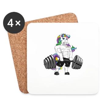 Cadeau de bodybuilder d'entraînement de soulevé de terre licorne - Dessous de verre (lot de 4) - blanc - Devant