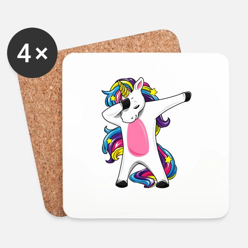 Dabbing Einhorn Regenbogen Mädchen Geschenk - Untersetzer (4er-Set) - Weiß