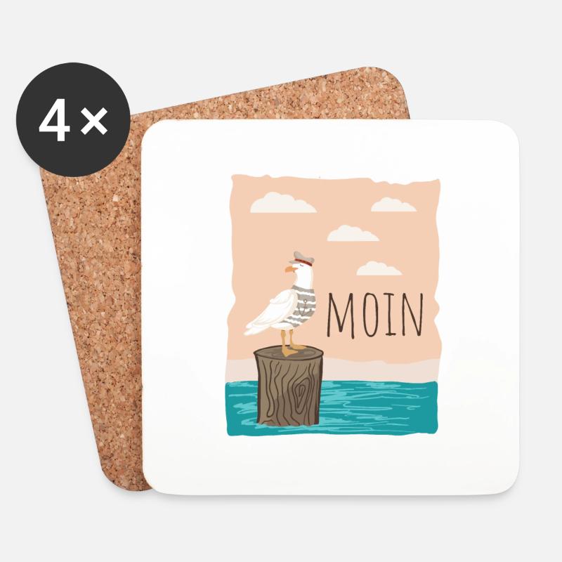 Moin Cooler Spruch Möwe See Küste Hafen Geschenk - Untersetzer (4er-Set) - Weiß