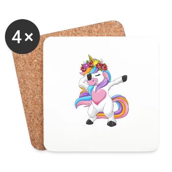 Dabbing unicorn floral wreath girl gift - Coasters (set of 4) - white - Front