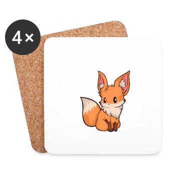 Chibi Comic Fox Dog Kawaii Cute Gift - Coasters (set of 4) - white - Front