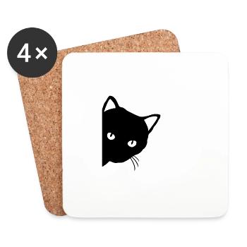 Schwarze Katze - Untersetzer (4er-Set) - Weiß - Vorne