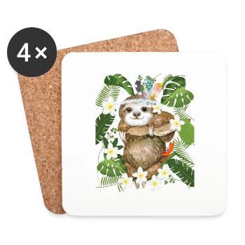 Hippie Sloth Jungle Frangipani Australia - Coasters (set of 4) - white - Front