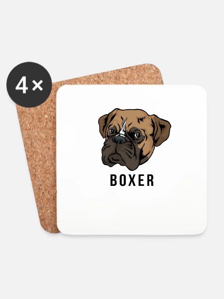 Boxer Hund Kopf - Untersetzer (4er-Set) - Weiß