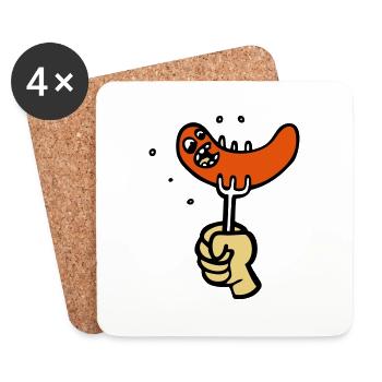 funny BBQ cartoon sausage drawing party - Coasters (set of 4) - white - Front