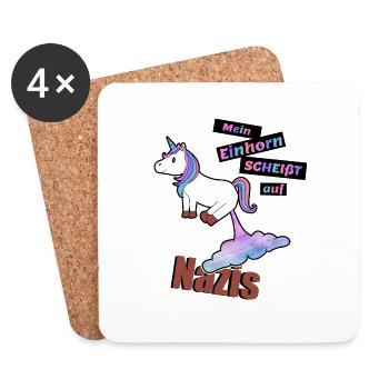 Einhorn gegen Nazis, gegen Rassismus Shirt - Untersetzer (4er-Set) - Weiß - Vorne