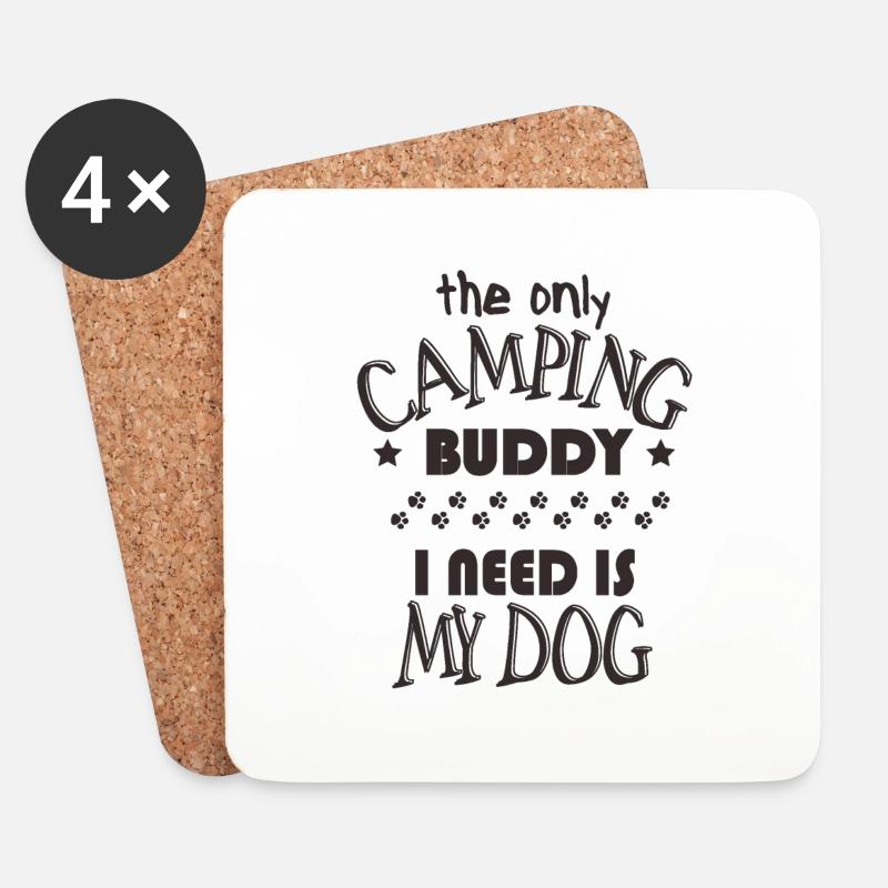 Hund Camping - Untersetzer (4er-Set) - Weiß