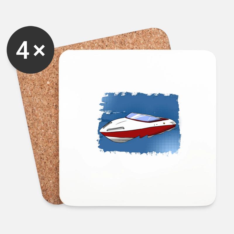 Motorboot - Untersetzer (4er-Set) - Weiß