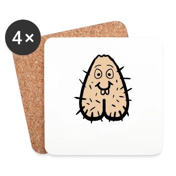Testicules, pénis pour le visage, sac, cadeau poilu drôle. - Dessous de verre (lot de 4) - blanc - Devant