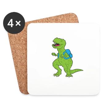 T-Rex Dinosaur Dino School Enrolment Schoolchild - Coasters (set of 4) - white - Front