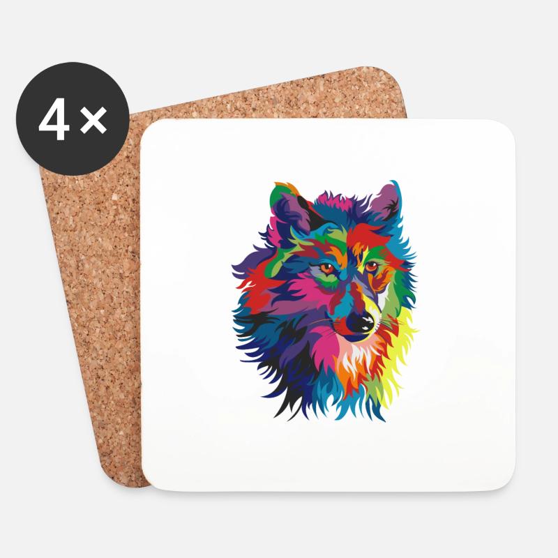Bunte Wolf - Untersetzer (4er-Set) - Weiß