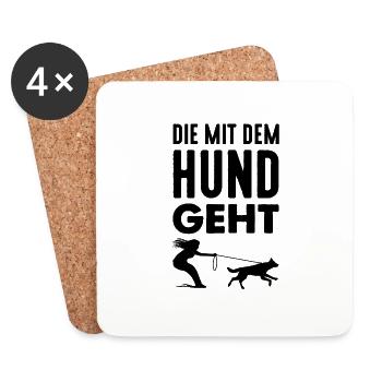 Die mit dem Hund geht Hundeerziehung Gassi Dogge - Untersetzer (4er-Set) - Weiß - Vorne