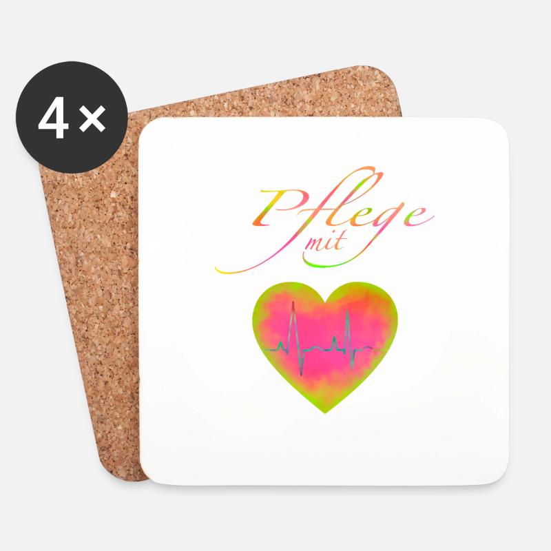Pflege mit Herz bunt, Empathie, Pflege, Geschenk - Untersetzer (4er-Set) - Weiß