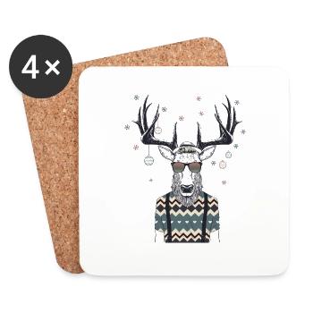 Hipster Deer - Ugly Christmas Christmas - Coasters (set of 4) - white - Front