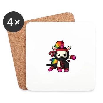 Rainbow ninja unicorn comic coloré mignon cadeau - Dessous de verre (lot de 4) - blanc - Devant