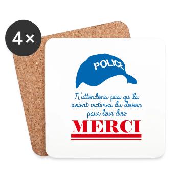 France Victimes du Devoir Policier Police Merci - Dessous de verre (lot de 4) - blanc - Devant