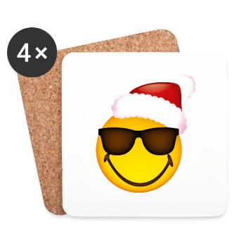Smiley Glossy Sunglasses Christmas - Coasters (set of 4) - white - Front